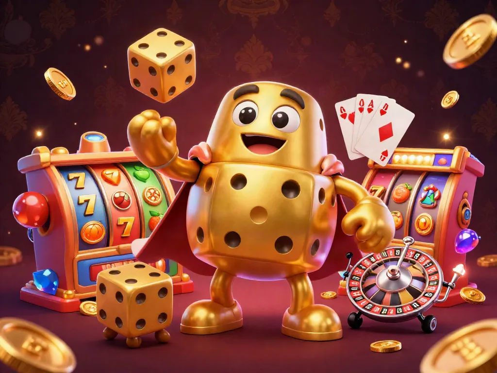 Gioca nei casinò non AAMS con un golem di dadi d'oro mentre le macchine da gioco girano.