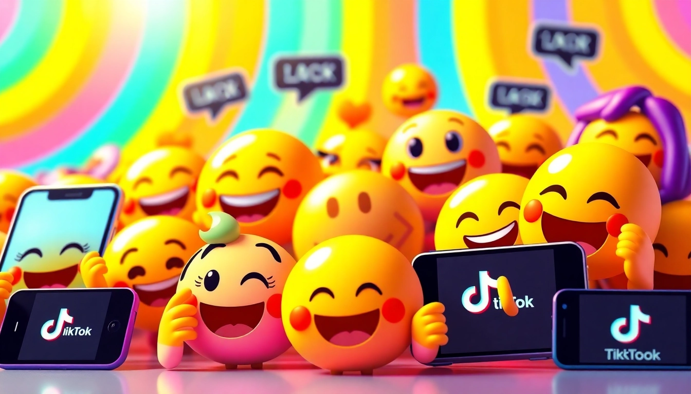 Engaging TikTok emojis in a lively digital landscape illustrating their expressive nature.