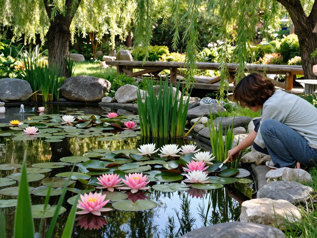 Buy Water Lilies in a beautiful garden pond, featuring vibrant blooms and serene reflections.