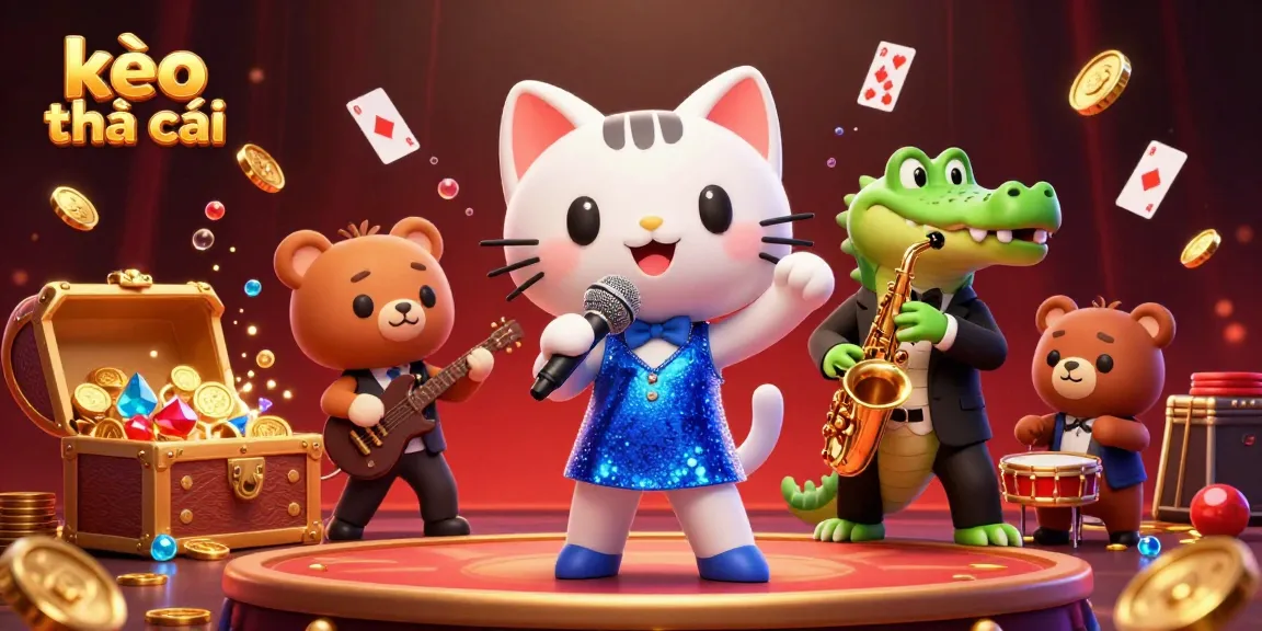 Engage with kèo nhà cái through a lively 3D illustration featuring a jazz-singer cat and friends.