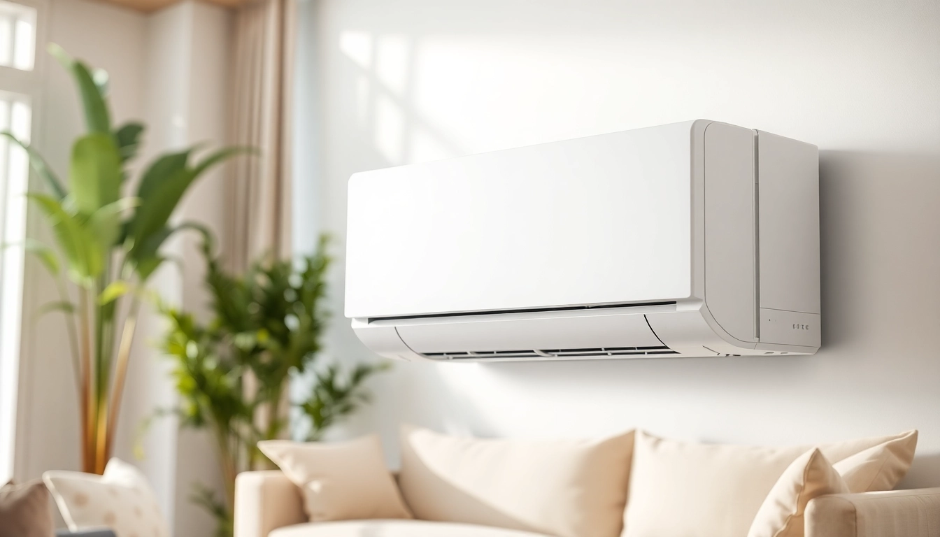 Install a mini split ac system elegantly in a modern living room with natural light.