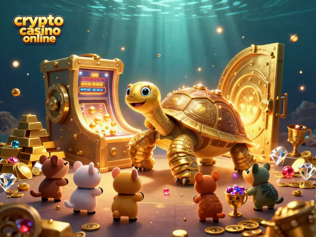Scopri il crypto casino online con giochi emozionanti e vincite sicure in un'illustrazione 3D vibrante.