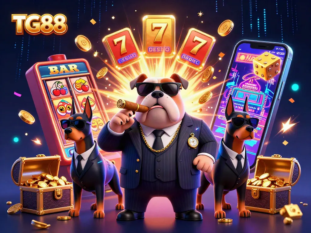 Experience thrilling wins at TG88 with vibrant casino elements in a dynamic 3D scene.