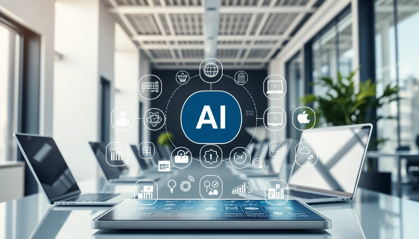 Visually striking AI tool marketplace design featuring diverse digital interfaces.