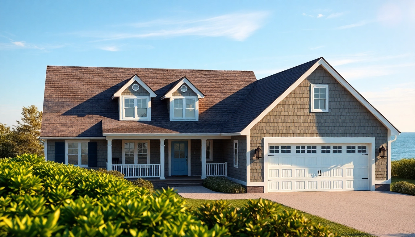 Cape Cod home with attached garage showcasing stunning architecture and natural surroundings.