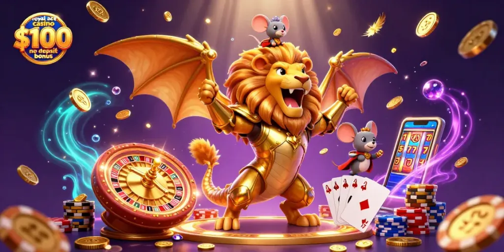 Engage in the royal ace casino $100 no deposit bonus with vibrant 3D illustrations of joy and winnings.
