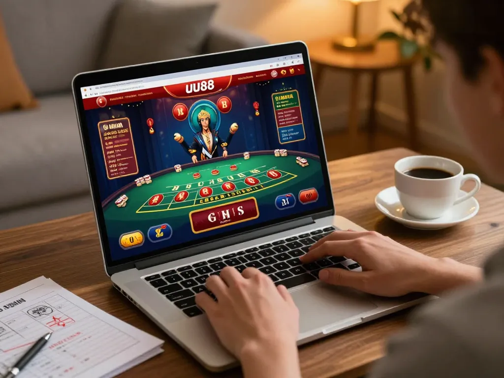 Player enjoying an engaging uu88 online casino gaming session at home with live dealer game.