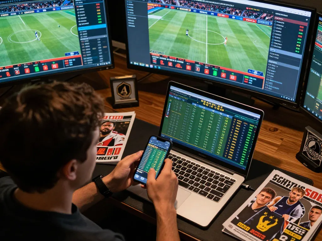 Engaged bettor analyzing odds on nhà cái fly88 while placing bets during a live sports event.