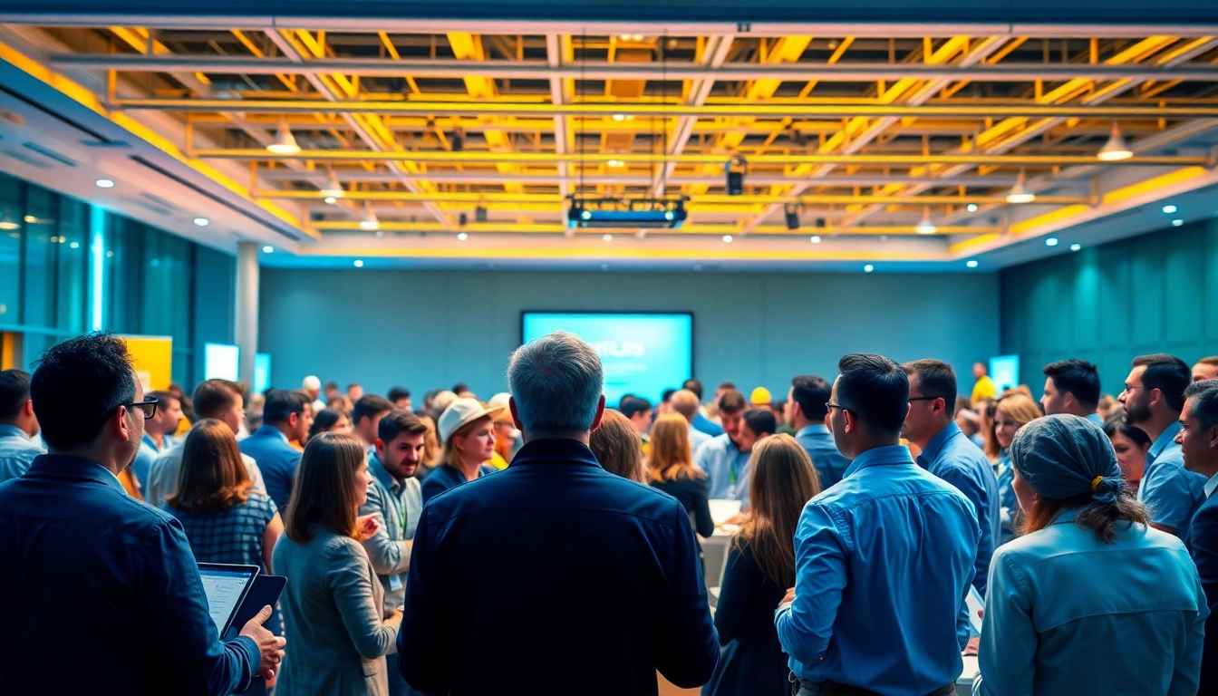 Engage in construction networking events with industry professionals at a vibrant conference.