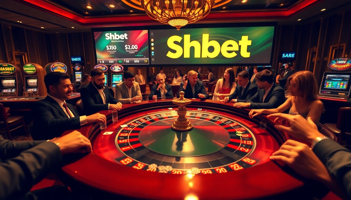 Shbet players engaging in an exciting roulette game at a lavish casino table.