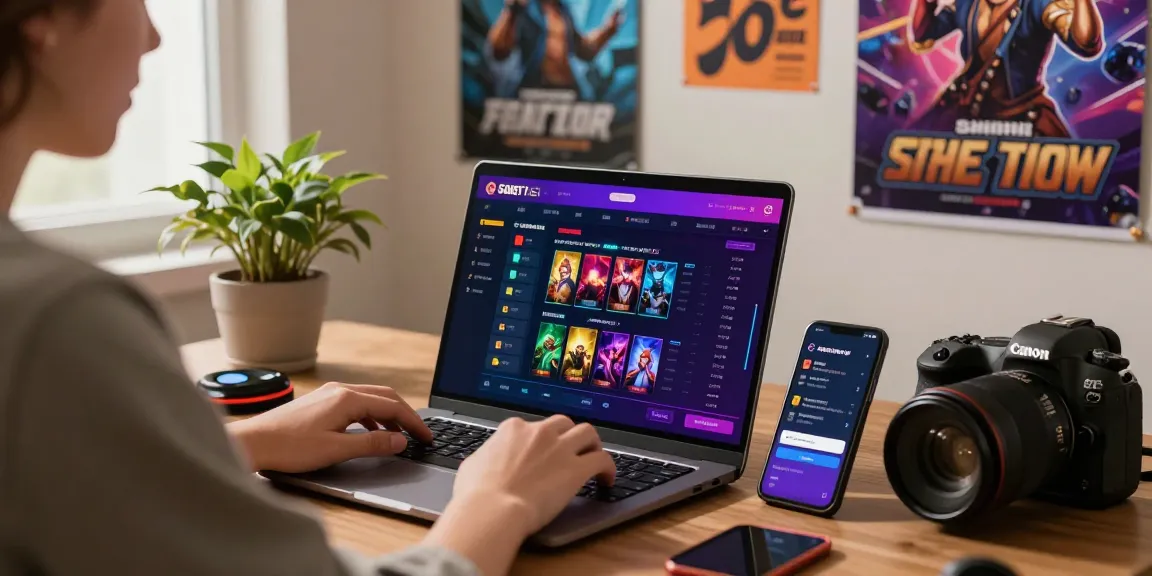 Engaged user on trang chủ shbet betting on a vibrant laptop with gaming decor.