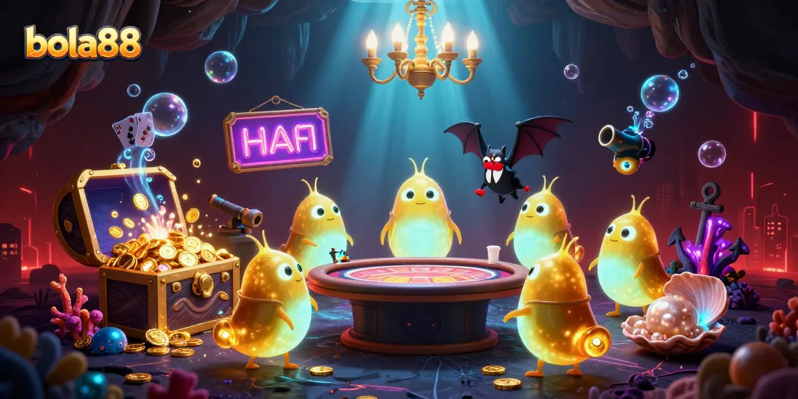 Place your bets with Bola88 in this vibrant cave casino lit by glowworms!
