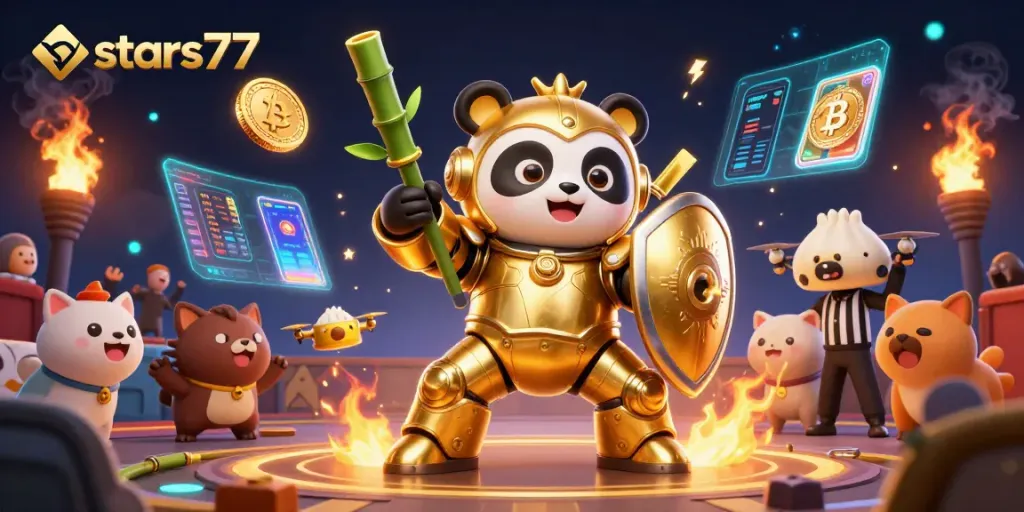 Menghasilkan kemenangan besar di permainan kasino dengan stars77 dan elemen crypto berkilau.