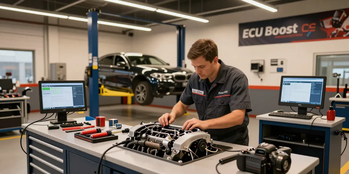 Professioneller BMW Werkstatt in Hannover mit Techniker bei der Fahrzeuginspektion