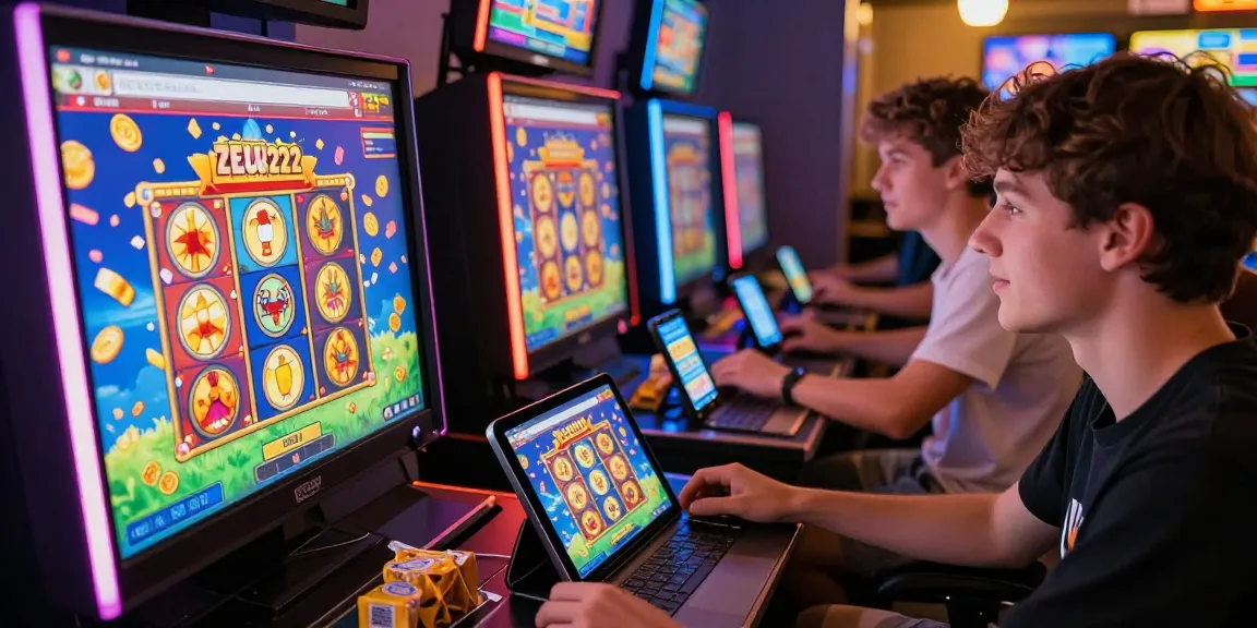 Young gamers enjoying slot gacor on multiple devices in a cozy gaming space.