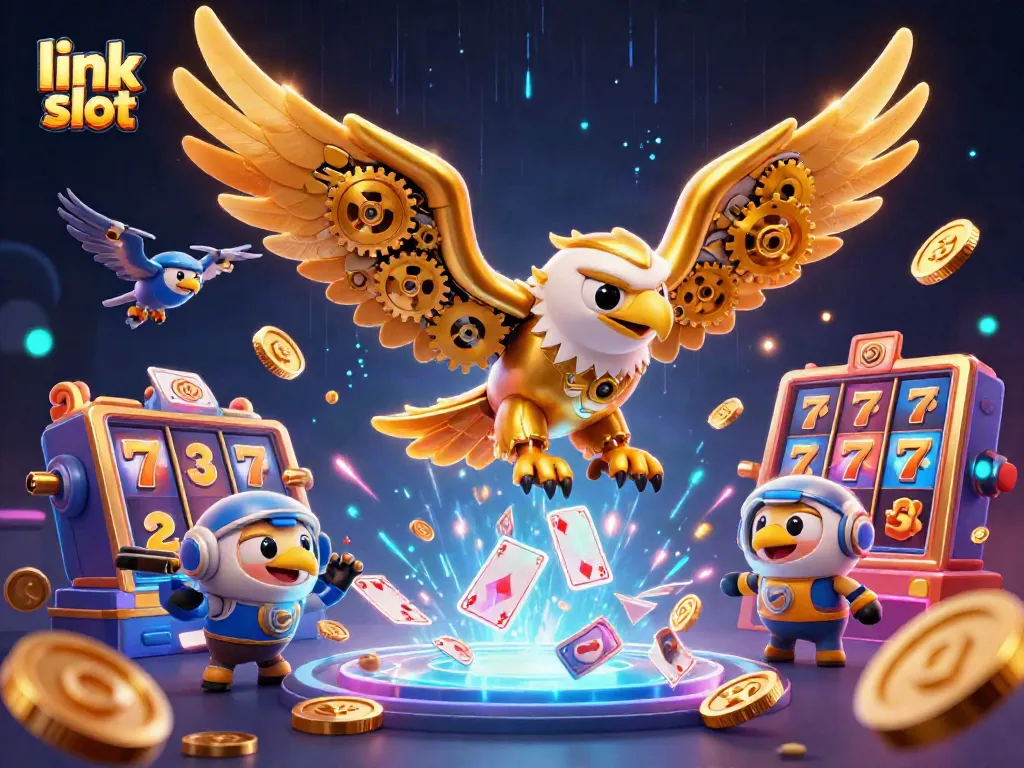 Dive into excitement with the golden eagle and captivating link slot elements, capturing the thrill of jackpot wins.