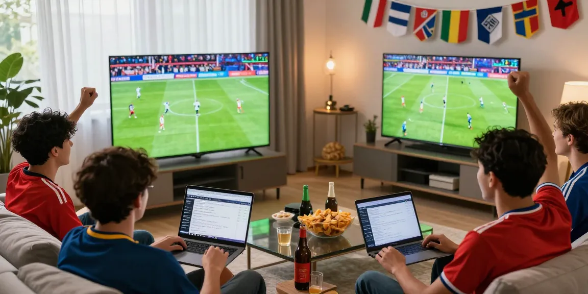 IHD Sports fans enjoying a live soccer match in a vibrant living room atmosphere