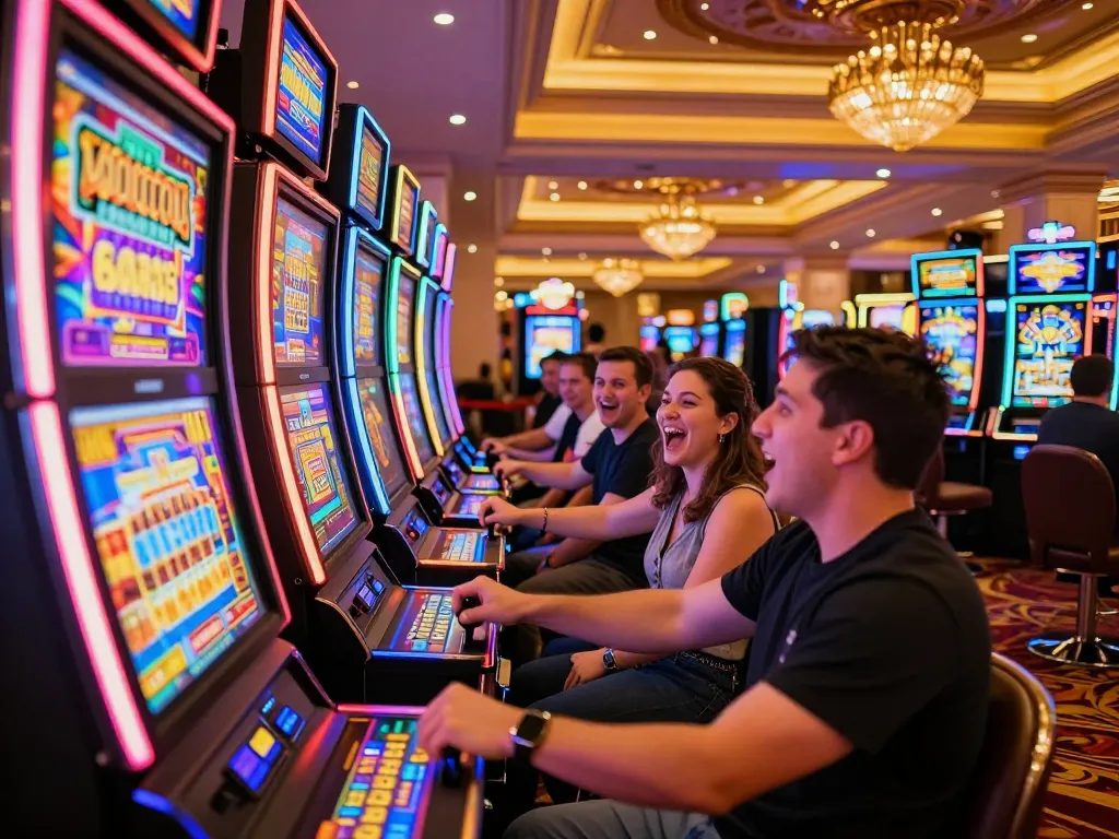 Players enjoying engaging slot games at an exciting casino venue showcasing VA88 themes and vibrant gameplay
