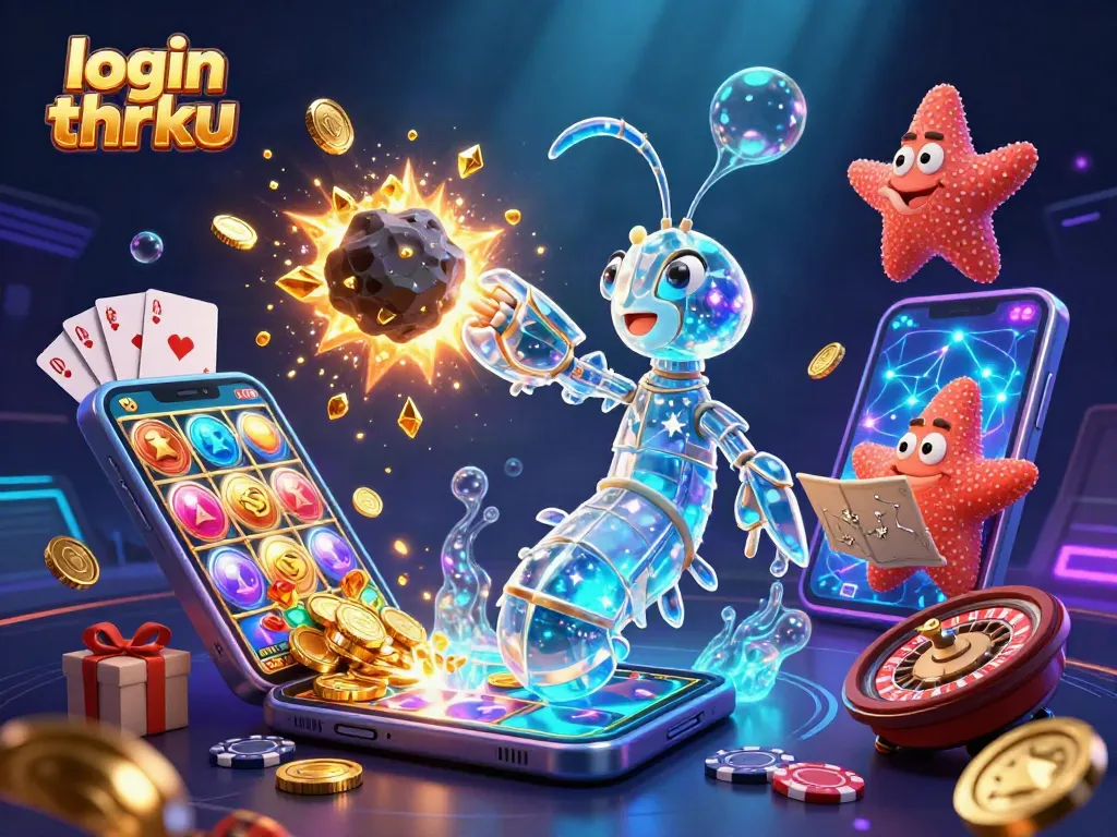 Experience login thrku with a vibrant scene showcasing a galactic samurai amidst slots and casino elements.