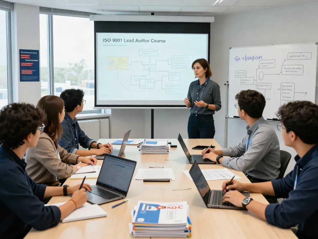 Participants engaging in the ISO 9001 Lead Auditor Course workshop, learning auditing techniques.