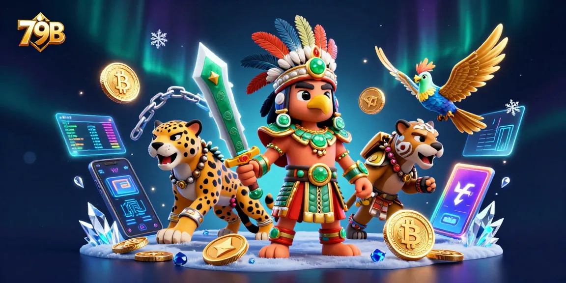 Experience thrilling gaming with 79B, featuring exciting Aztec warriors and vibrant cryptocurrency elements.