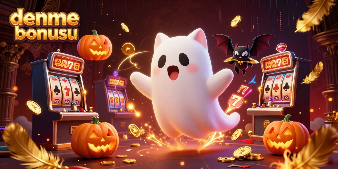 Play deneme bonusu at a haunted casino with a friendly ghost cat, bat, and glowing jack-o-lanterns.