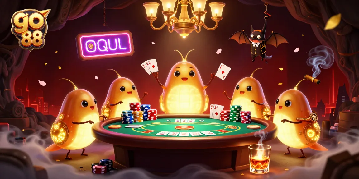 Light up the casino with go 88's glowworms illuminating the game tables and vibrant poker elements.