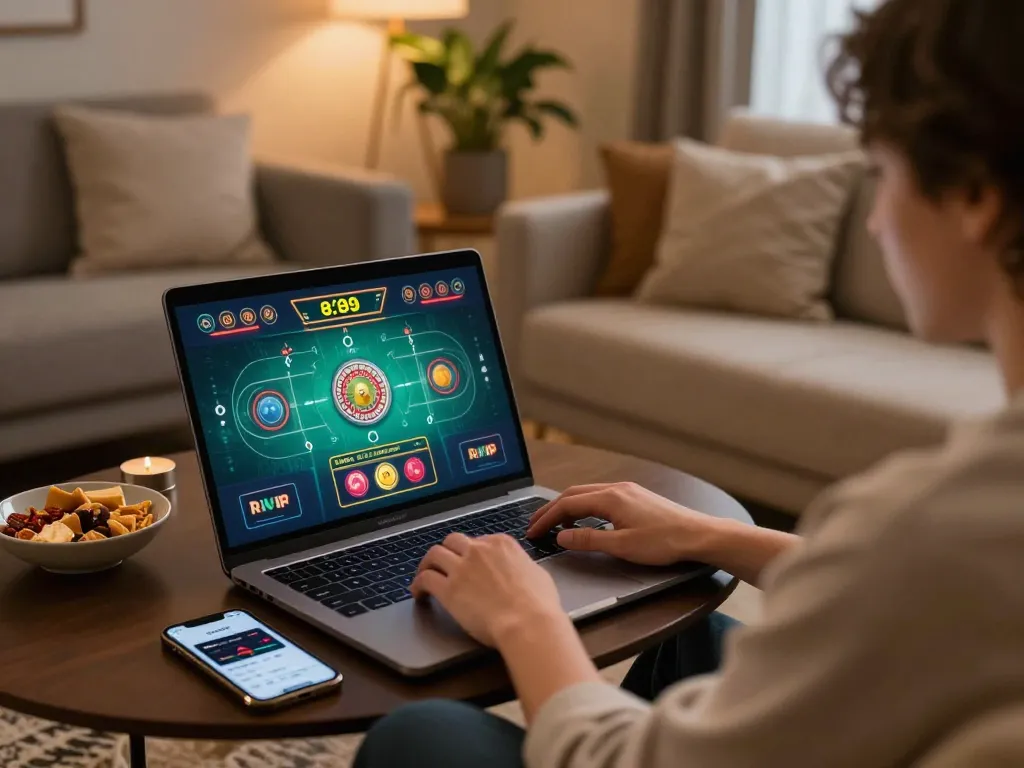 Engaging gameplay on the RIKVIP platform, showing a roulette game in a cozy home setting