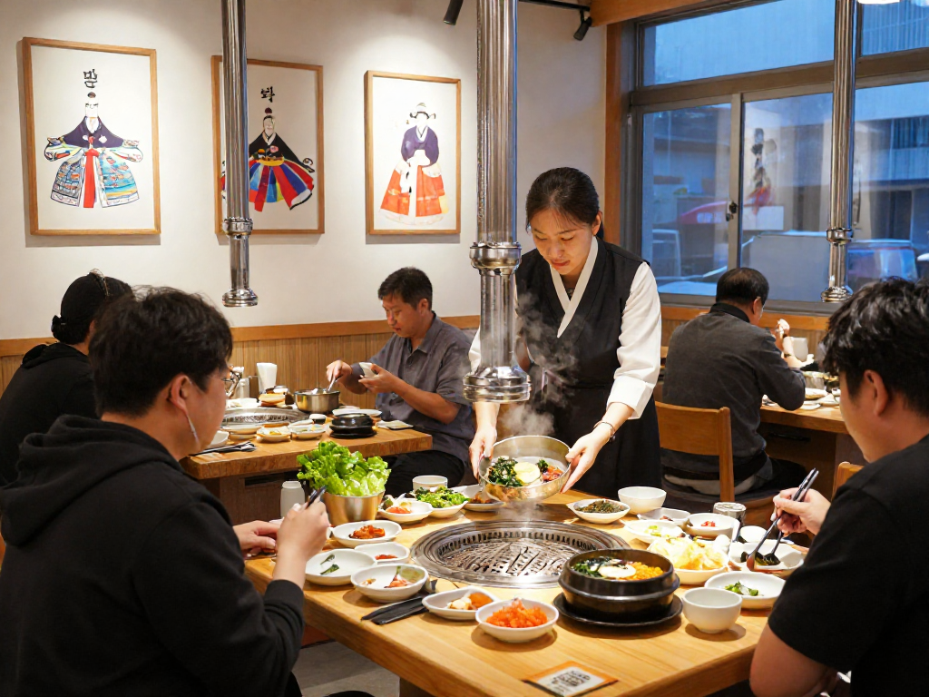 강남 달토에서 전통 요리를 즐기는 사람들과 아늑한 식사 환경을 보여주는 이미지