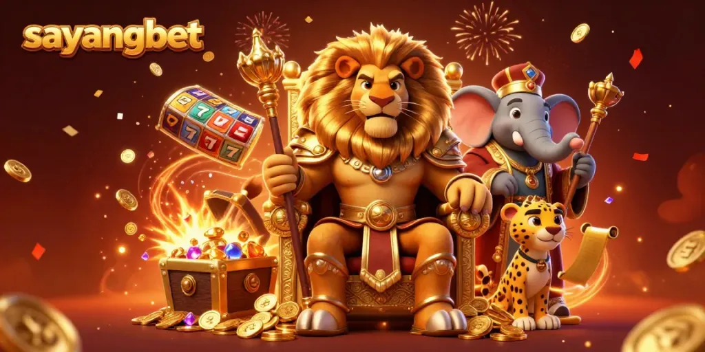 Experience excitement with sayangbet through thrilling slots and engaging characters in a vibrant casino scene.