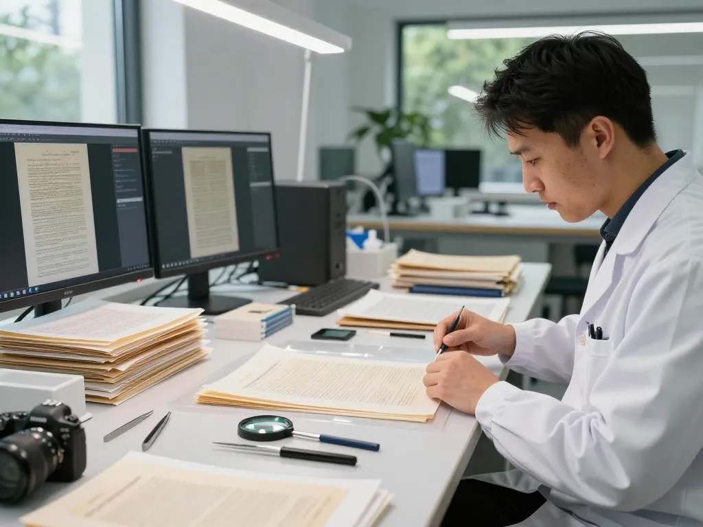 Bóc ép plastic tại hà nội, skilled technician restoring important documents in a bright workspace.