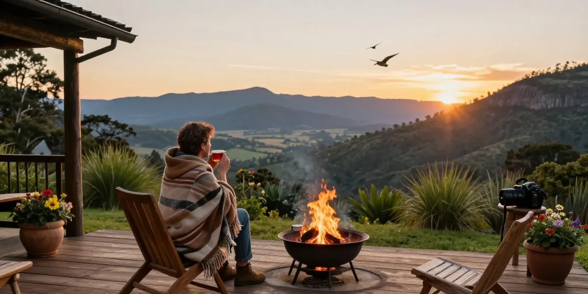 Enjoying Magaliesberg Accommodation with stunning sunset view, tranquil mountain lodge experience.