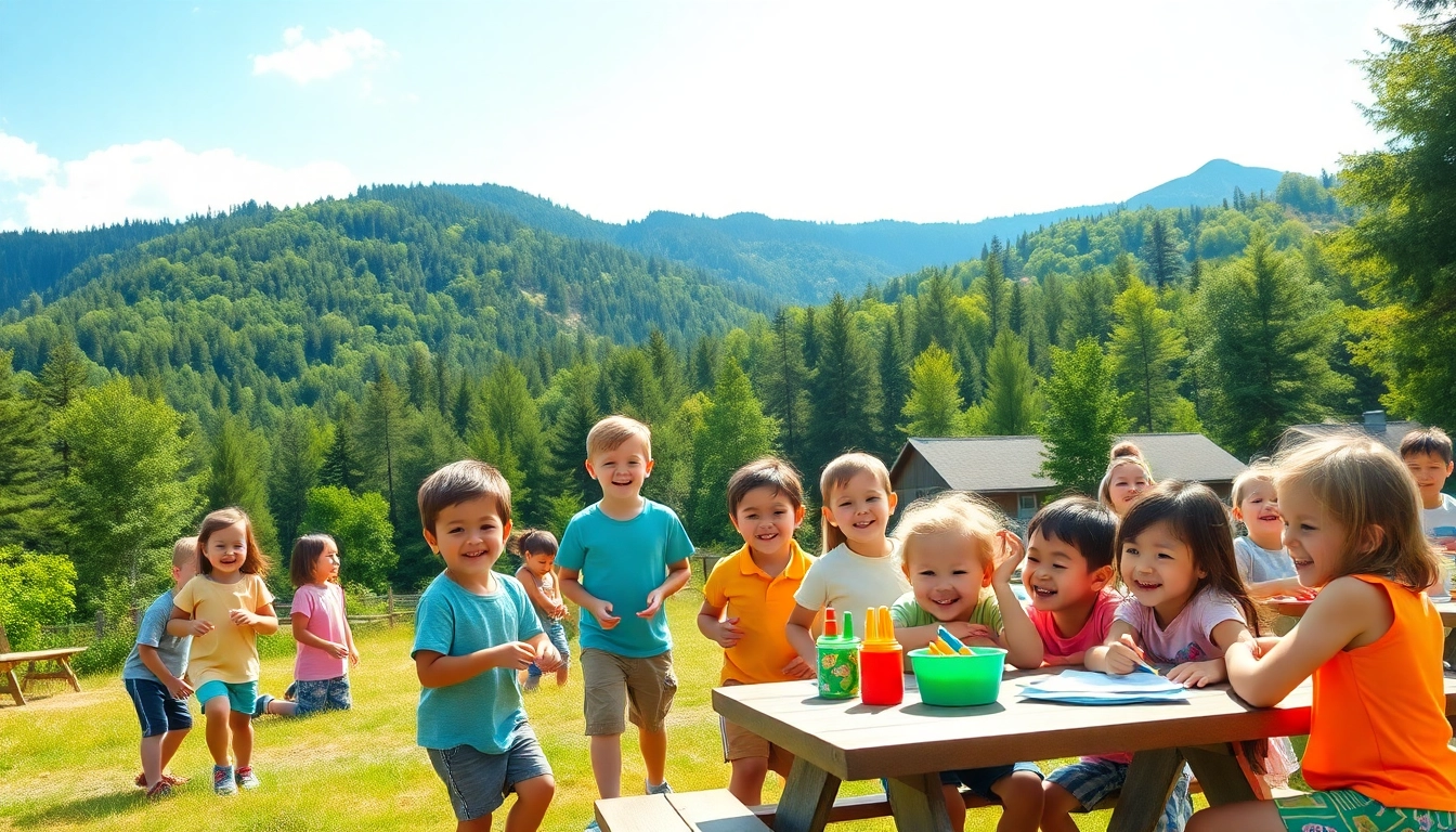 Children enjoying activities at residential summer camps under blue skies.
