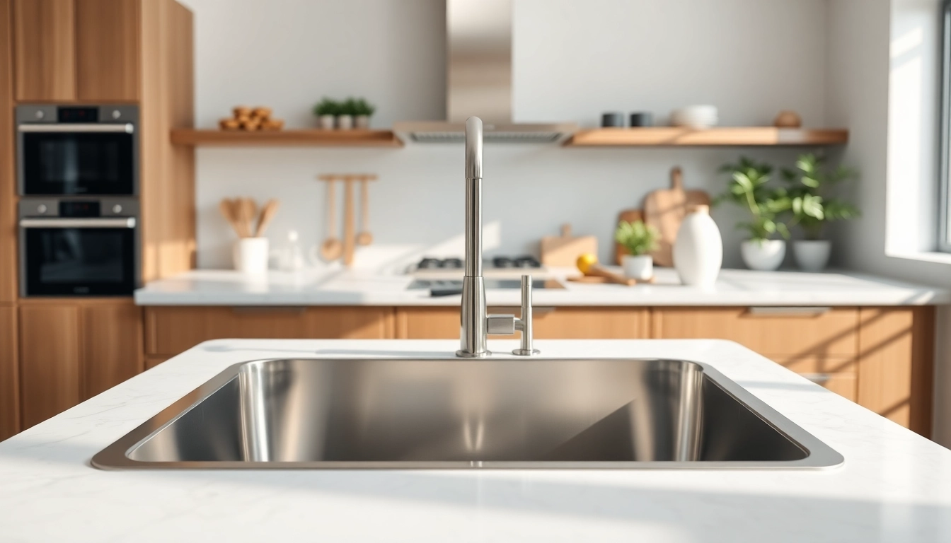 Elegant steel sink showcased in a modern kitchen environment, highlighting its sleek design and functionality.