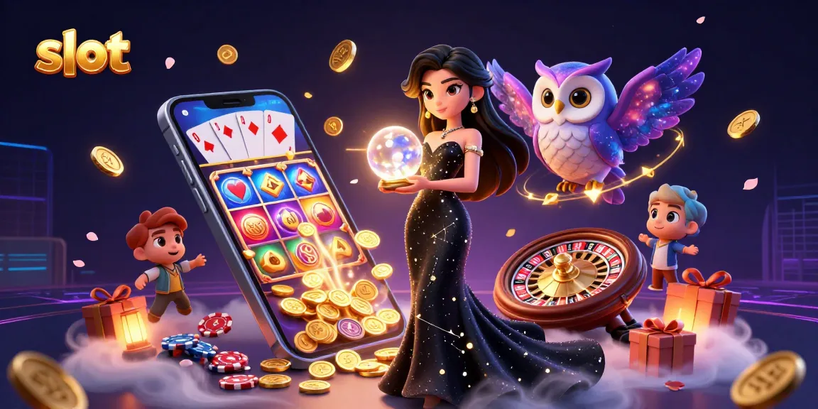 Spin colorful slot games with stunning visuals and casino elements in an enchanting scene.