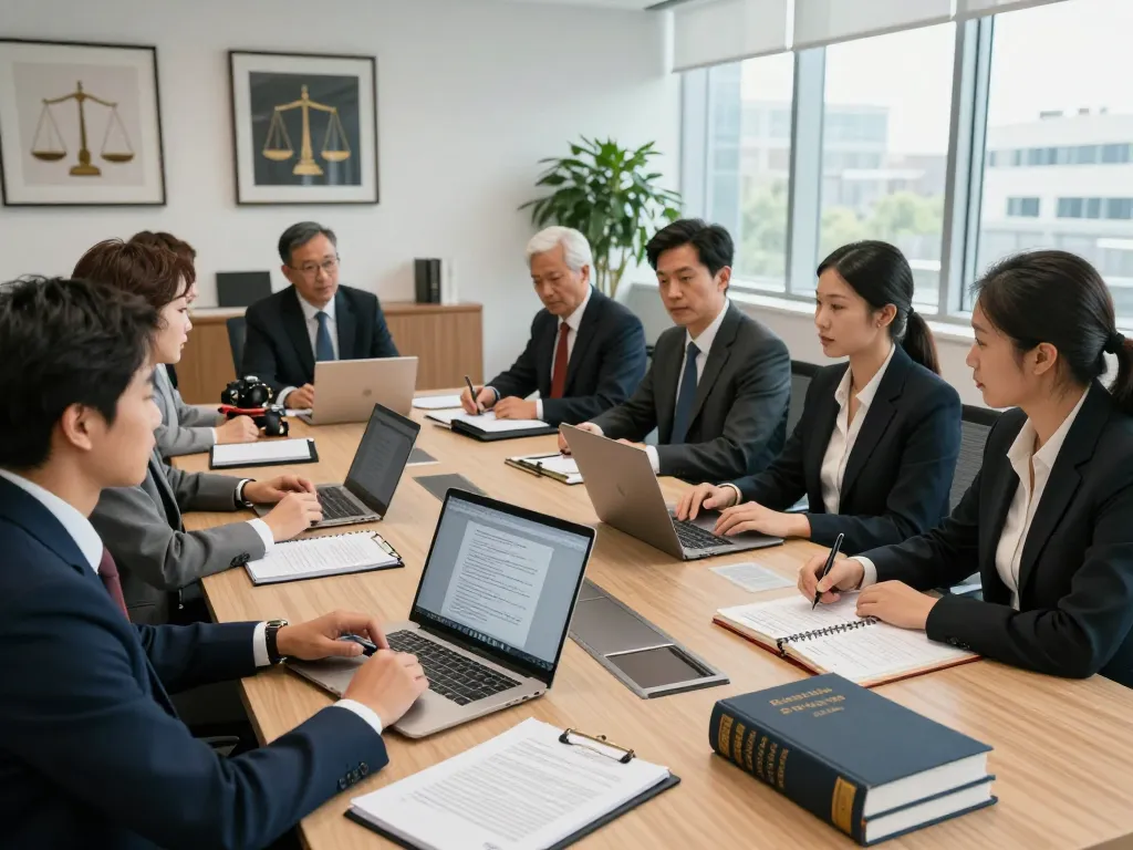 USA lawyers collaborating in a modern office meeting, discussing case files and strategies