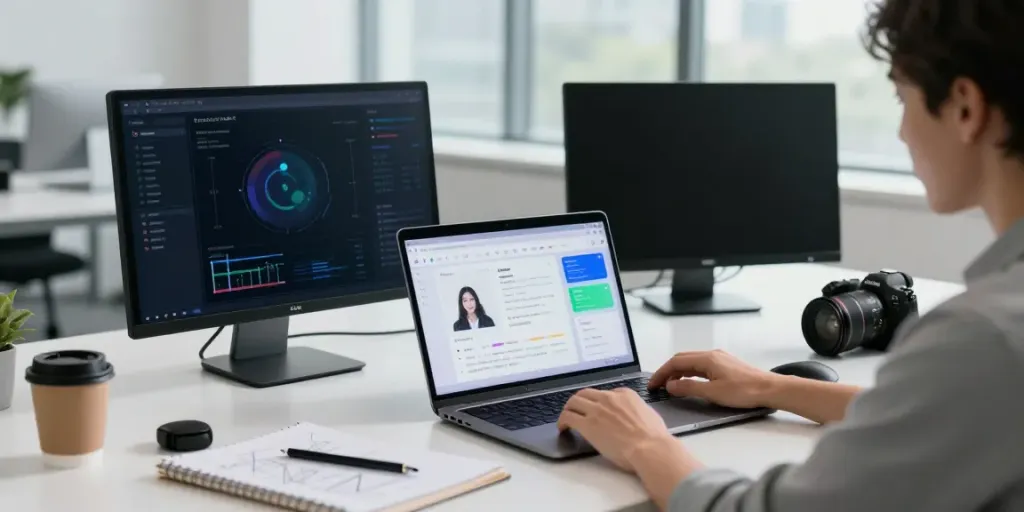 Engaging in uncensored AI chat at a modern digital workspace.