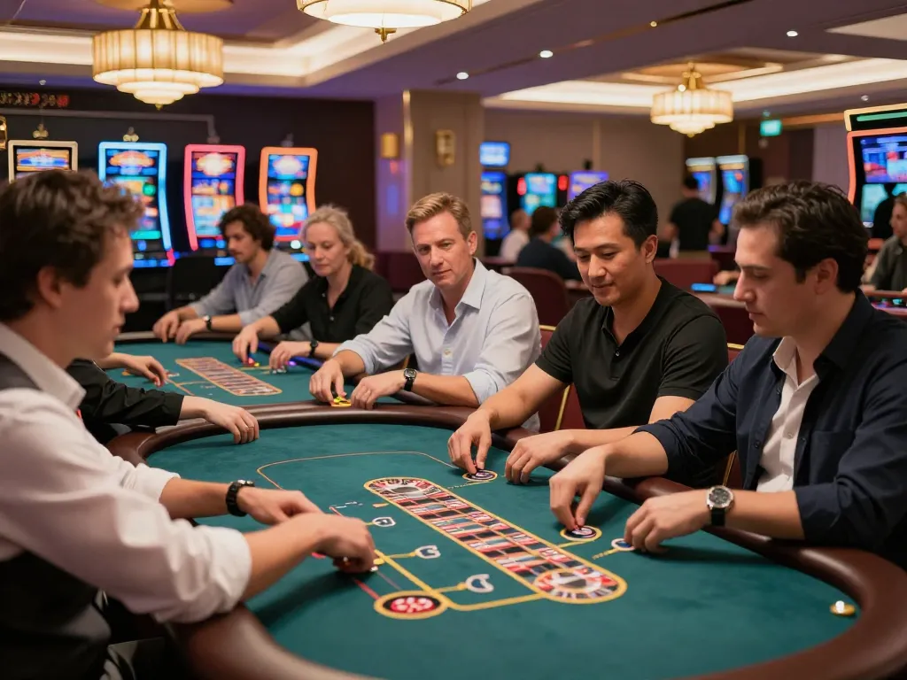 Engaging players at J188 casino enjoy strategic gameplay in a vibrant atmosphere.
