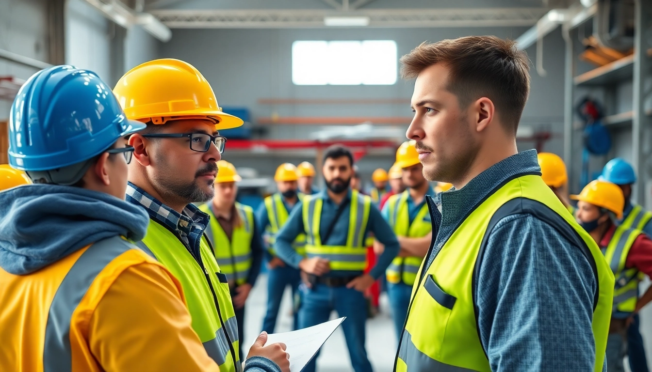 Engaging construction safety training session with diverse trainees and instructor in focus.