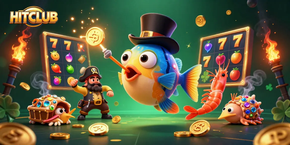 HITCLUB celebrates winning spins with a vibrant jackpot scene featuring a luminous anglerfish and lucky treasures.