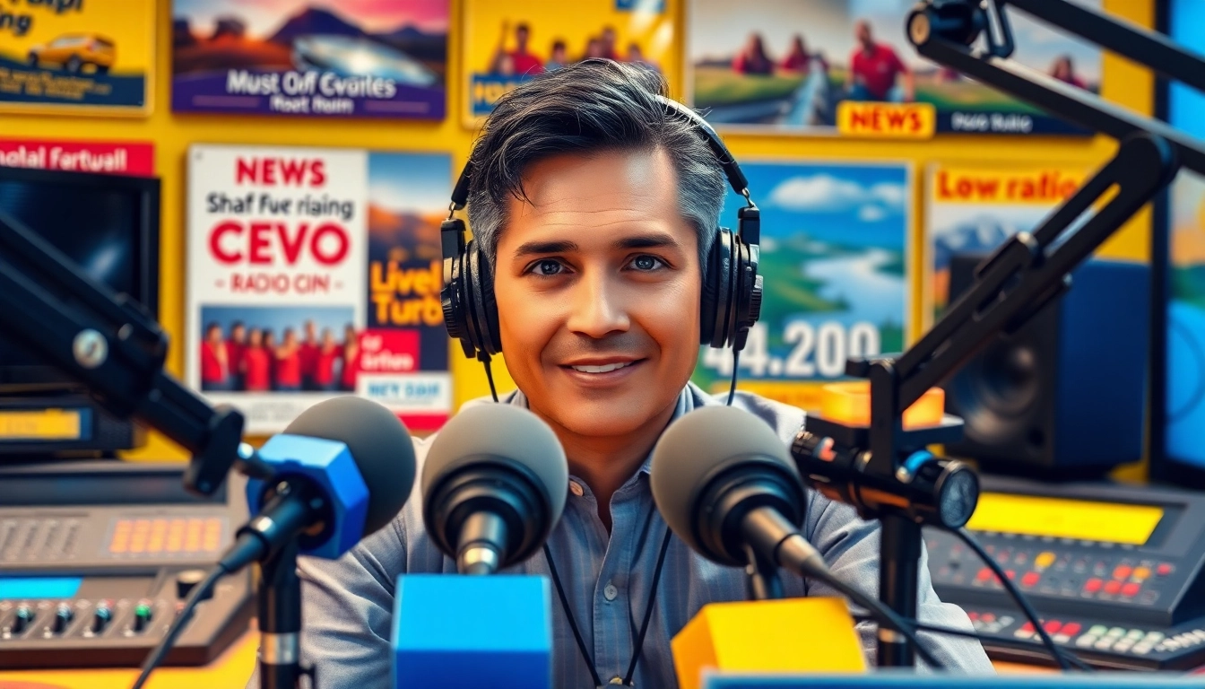 Broadcasting live from https://chadronradio.com/, a radio host engages with the audience in a colorful studio.