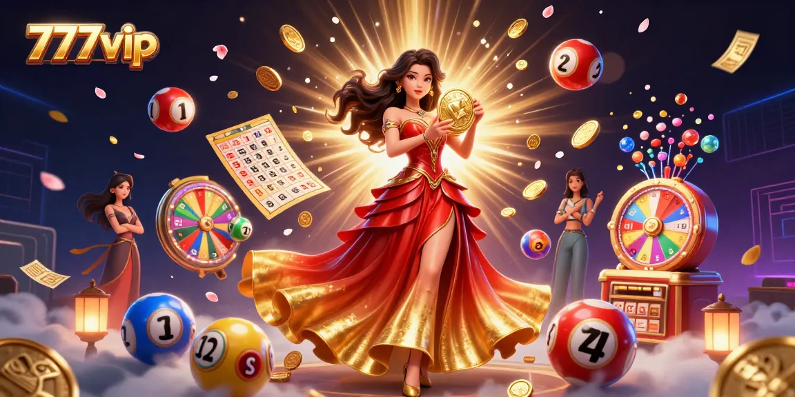 Engage with 777vip and enjoy thrilling wins as an Asian woman holds a golden coin in a vibrant casino context.