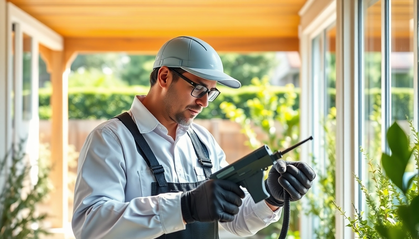 Effective year round pest control by a professional technician inspecting a home.