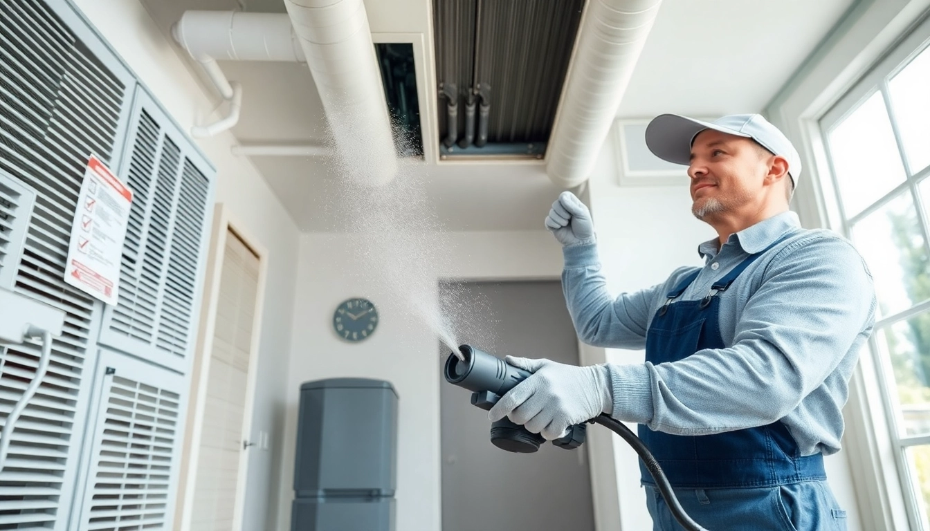 Technician conducting HVAC cleaning to improve indoor air quality and efficiency.