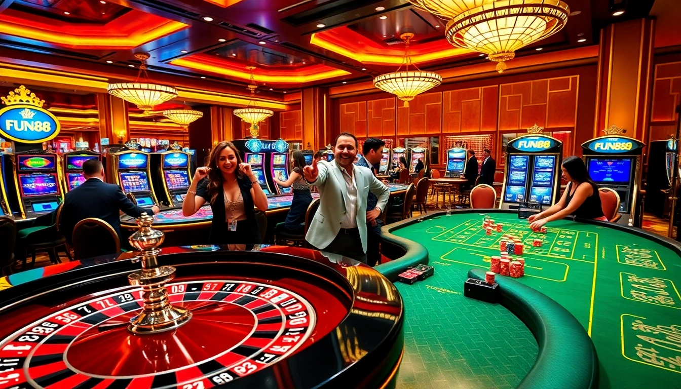 Experience the thrill of FUN88 at a luxurious casino with poker and roulette.