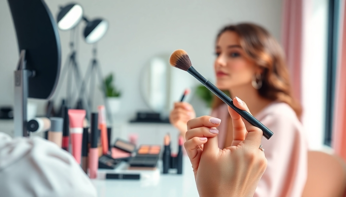 Apply flawless lip color with a lip blending brush used by a professional makeup artist.