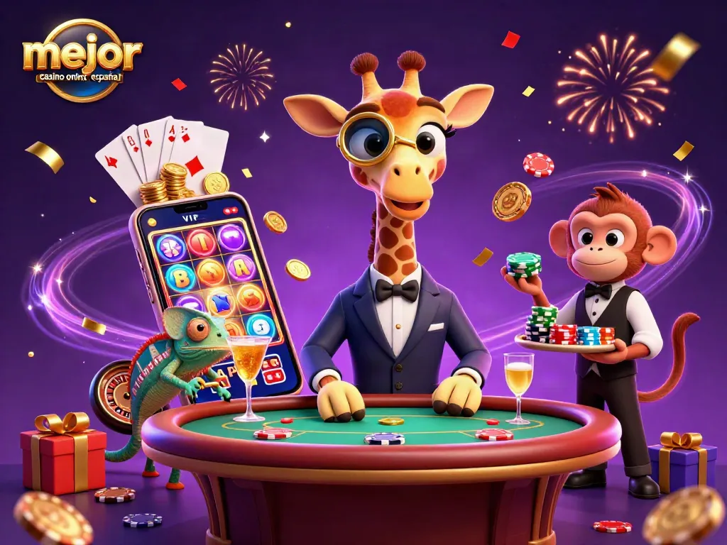 Disfruta de la emoción del mejor casino online España mientras juegan jirafa, mono y camaleón.