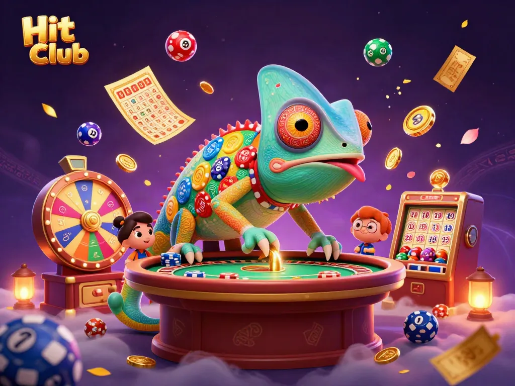 Experience the excitement of Hit Club with colorful lottery elements and a dynamic casino scene.