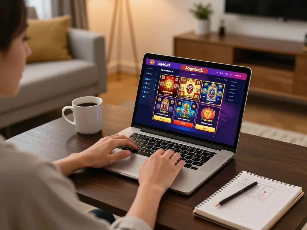 Engaging with the Jogoluck casino app online, highlighting strategy and gaming excitement.
