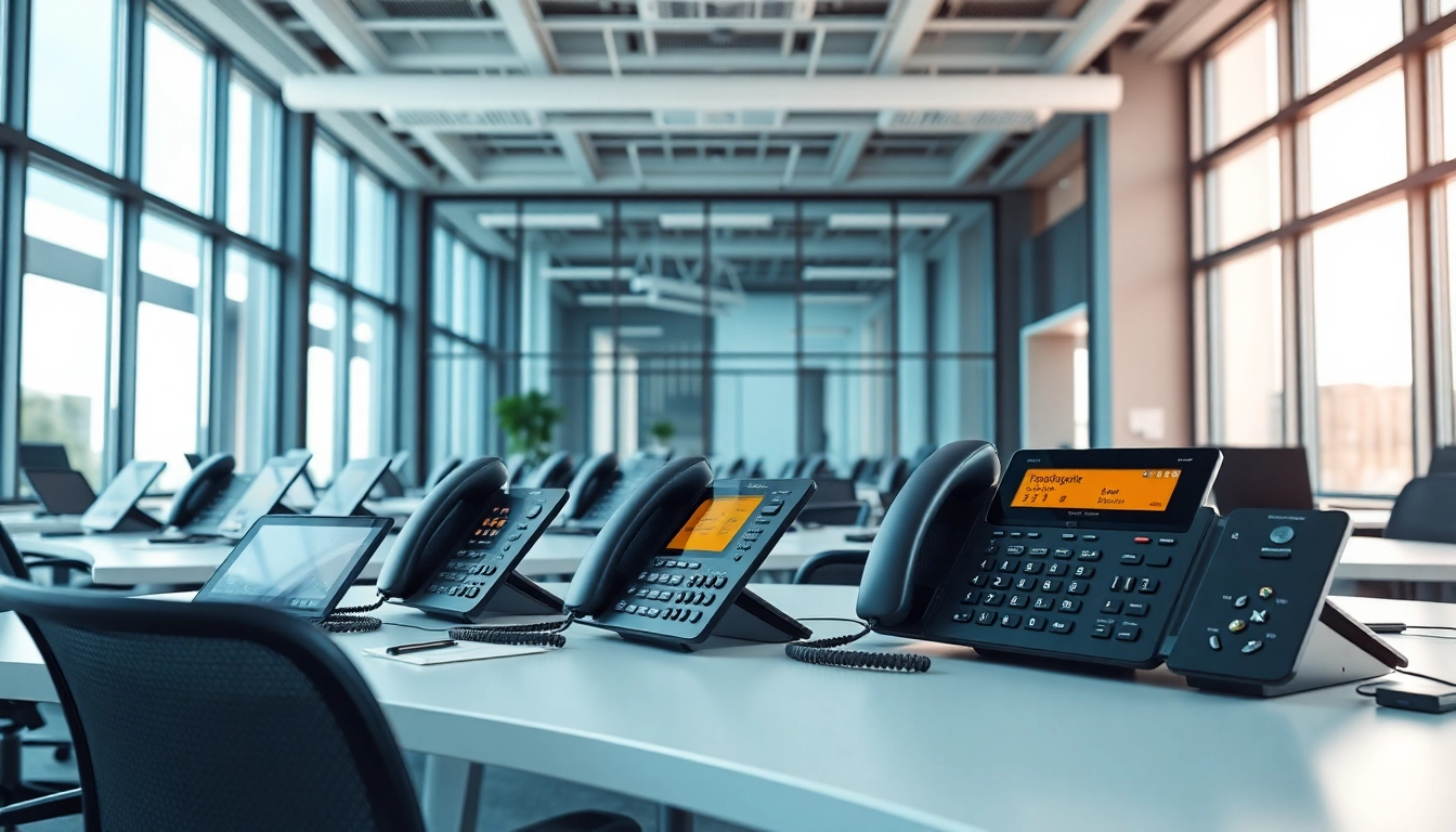 Explore advanced telephone systems equipped with sleek designs and innovative features in a professional office setting.
